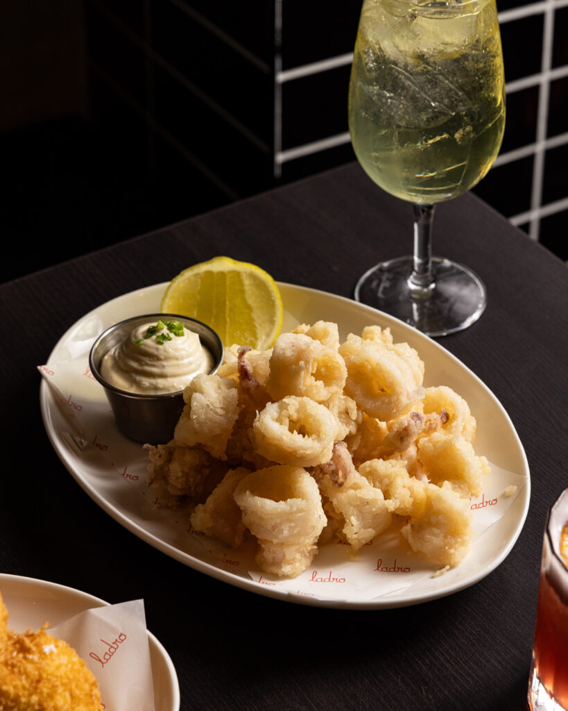 Fried calamari with lemon and dipping sauce