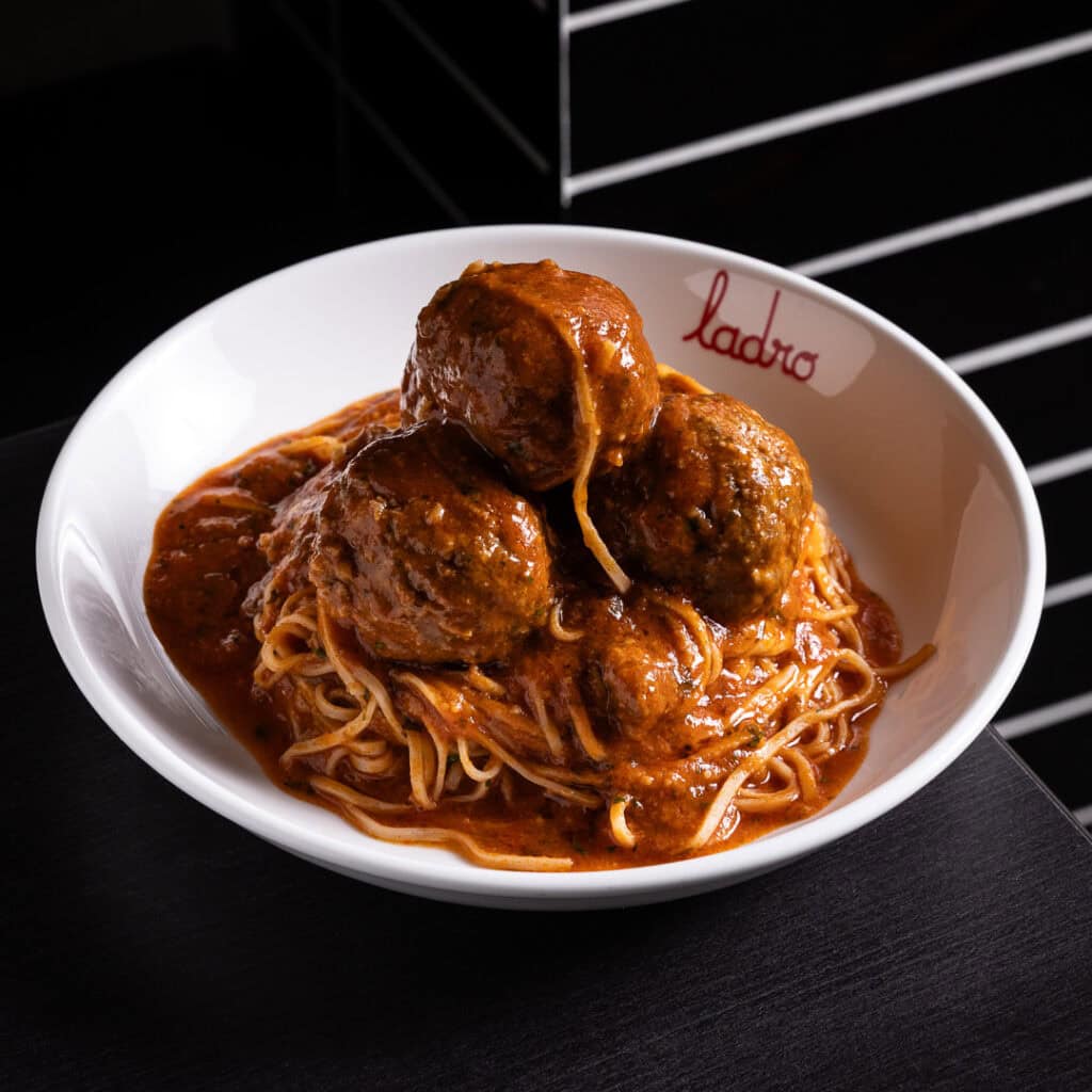 Spaghetti with meatballs in tomato sauce